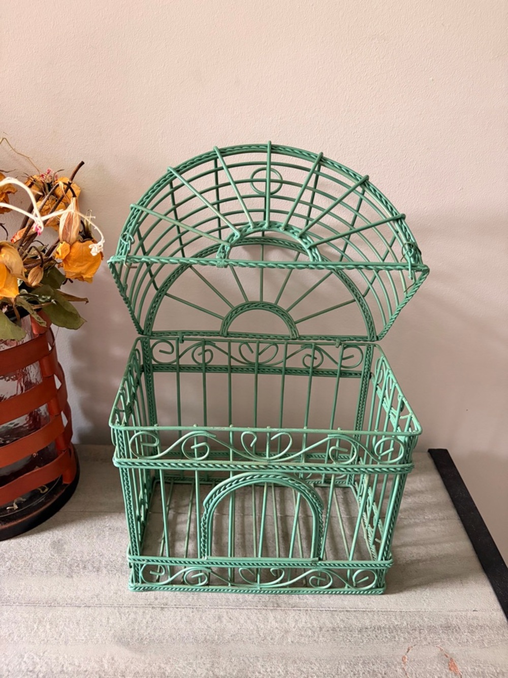 Decorative Mint Green Metal Birdcage - Picture 2 of 6